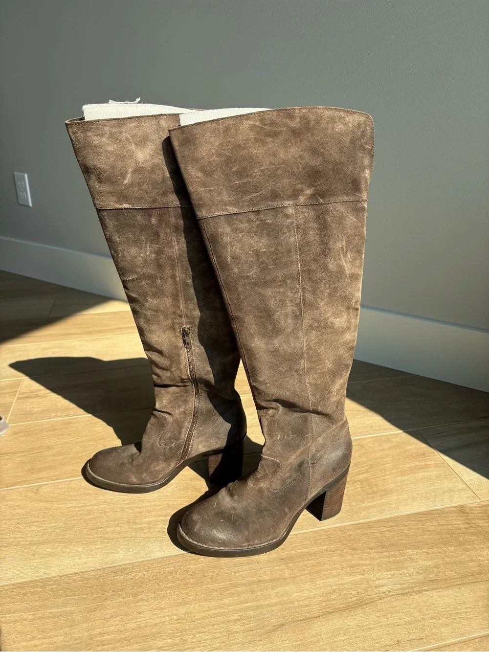 Born Womens Distressed Brown Suede Knee-High Block Boot size 11
